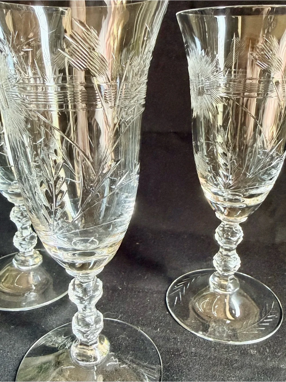 Rare Antique Baccarat Crystal “Fougeres” White Wine Glasses set of 4 *Circa 1907